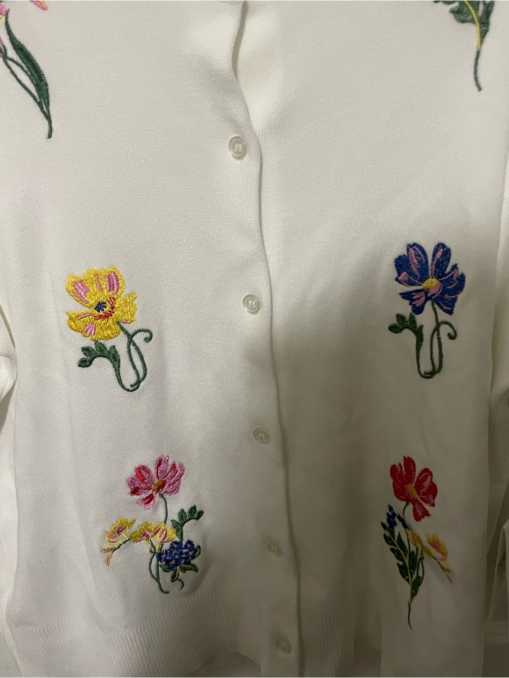 NWT Free Assembly Embroidered Floral Puff Sleeve White Cardigan Sweater Large - Picture 8 of 10